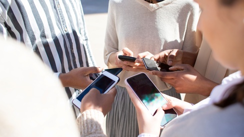 young people with smartphones