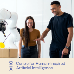 Students working with a robot